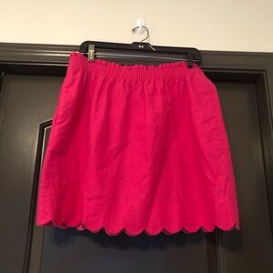 J. Crew fuchsia/Barbie pink paper bag waist cotton/linen scalloped skirt